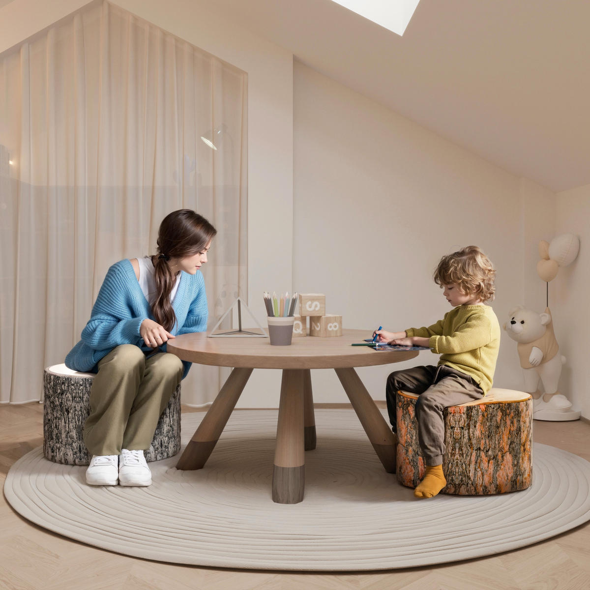 POUF Baummuster 1 Stück Braun - Braun, Textil (48/40.6/60.9cm) - Vercart