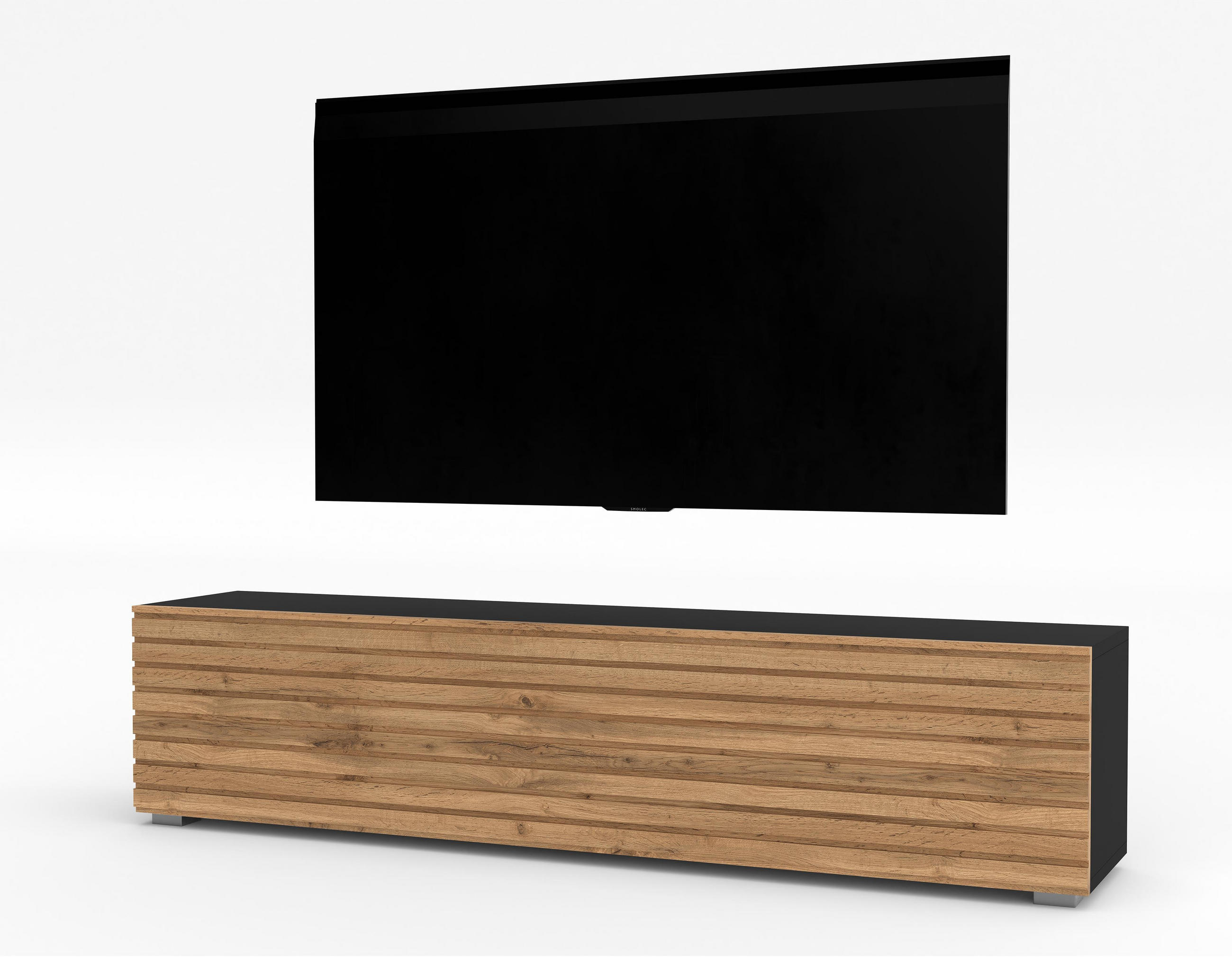 LOWBOARD ZIVOLLI 160 Schwarz, Wotan Lamellen 160/36,5/40 cm – Hängend und Stehend - Hellbraun/Schwarz, Holzwerkstoff/Kunststoff (160/36.5/40cm) - AX Living