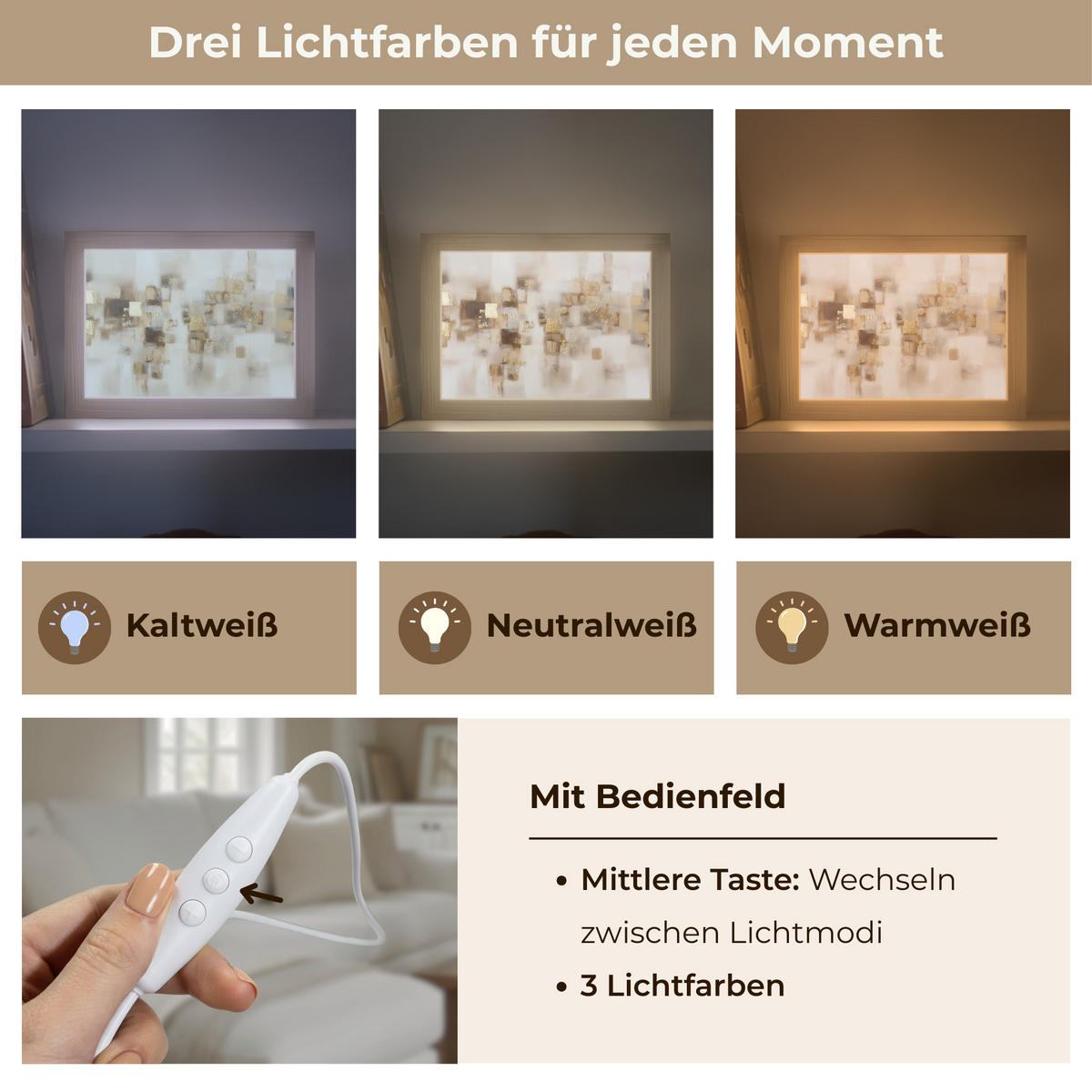 TISCHLEUCHTE Abstrakte Quadrate - Erdtöne - Neblig 20x15 cm - Birnbaumfarben, Holzwerkstoff (8/20/15cm) - OnlyWow