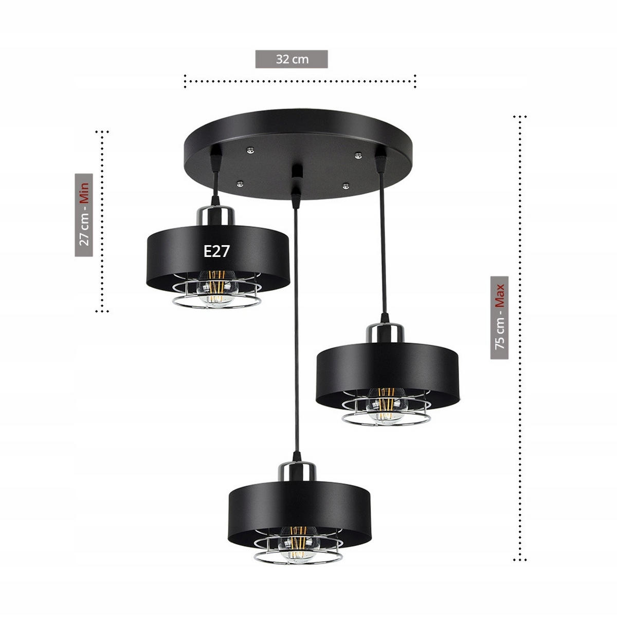 PENDELLEUCHTE EDISON - Silberfarben/Schwarz, Metall (42/42/70cm) - kiki design