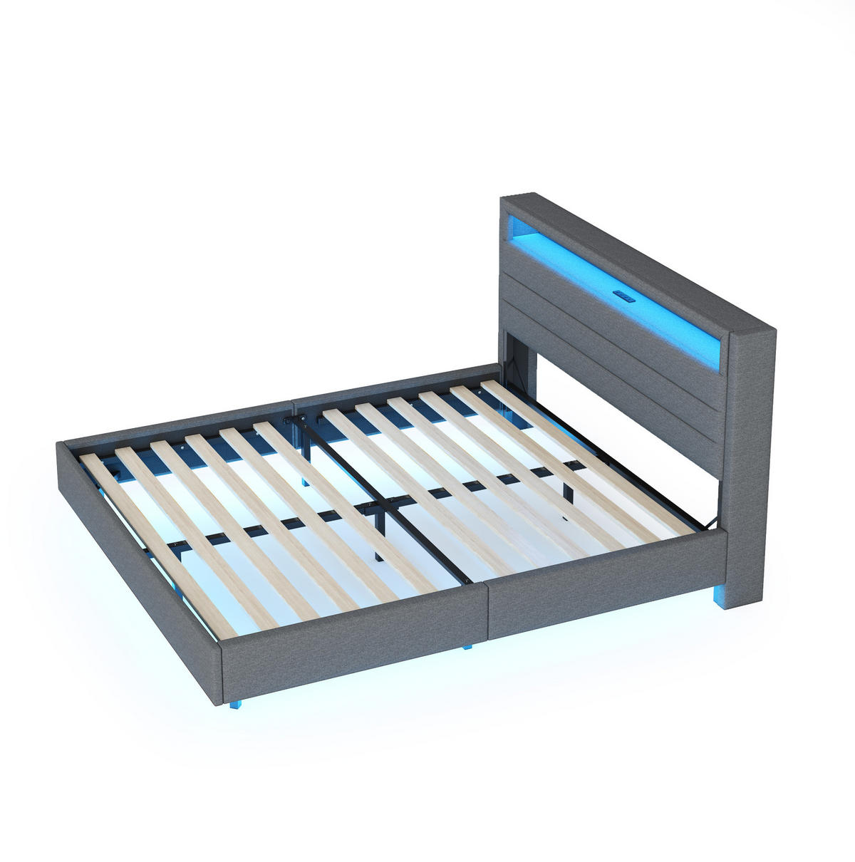 POLSTERBETT 140/200 cm grau mit USB-Steckdose und LED-Beleuchtung - Grau, Textil (140/200cm) - OKWISH