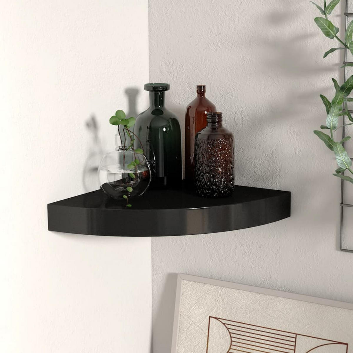 ECK-SCHWEBEREGAL Schwarz 25x25x3,8 cm MDF - Schwarz, Holzwerkstoff (25/3.8/25cm) - furnicato