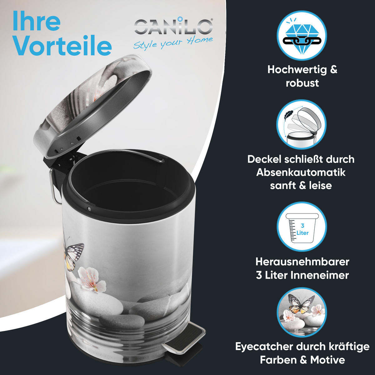 KOSMETIKEIMER Vanesa - Dunkelgrau/Gelb, Kunststoff/Metall (17/25/25cm) - Sanilo