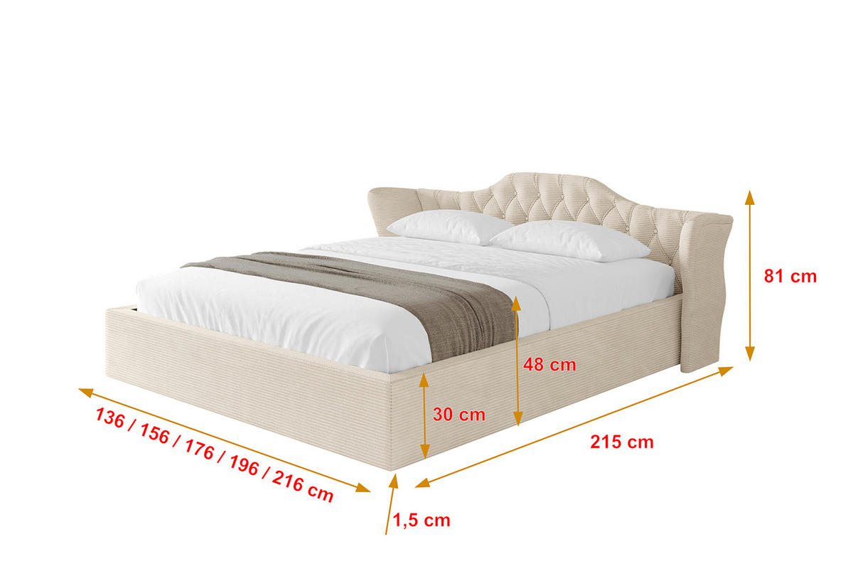 POLSTERBETT mit Bettkasten und Lattenrost, Boxbett ohne Matratze - ZORAN-V1 120x200 Beige - Creme, Holzwerkstoff/Textil (120/200cm) - ALTDECOR