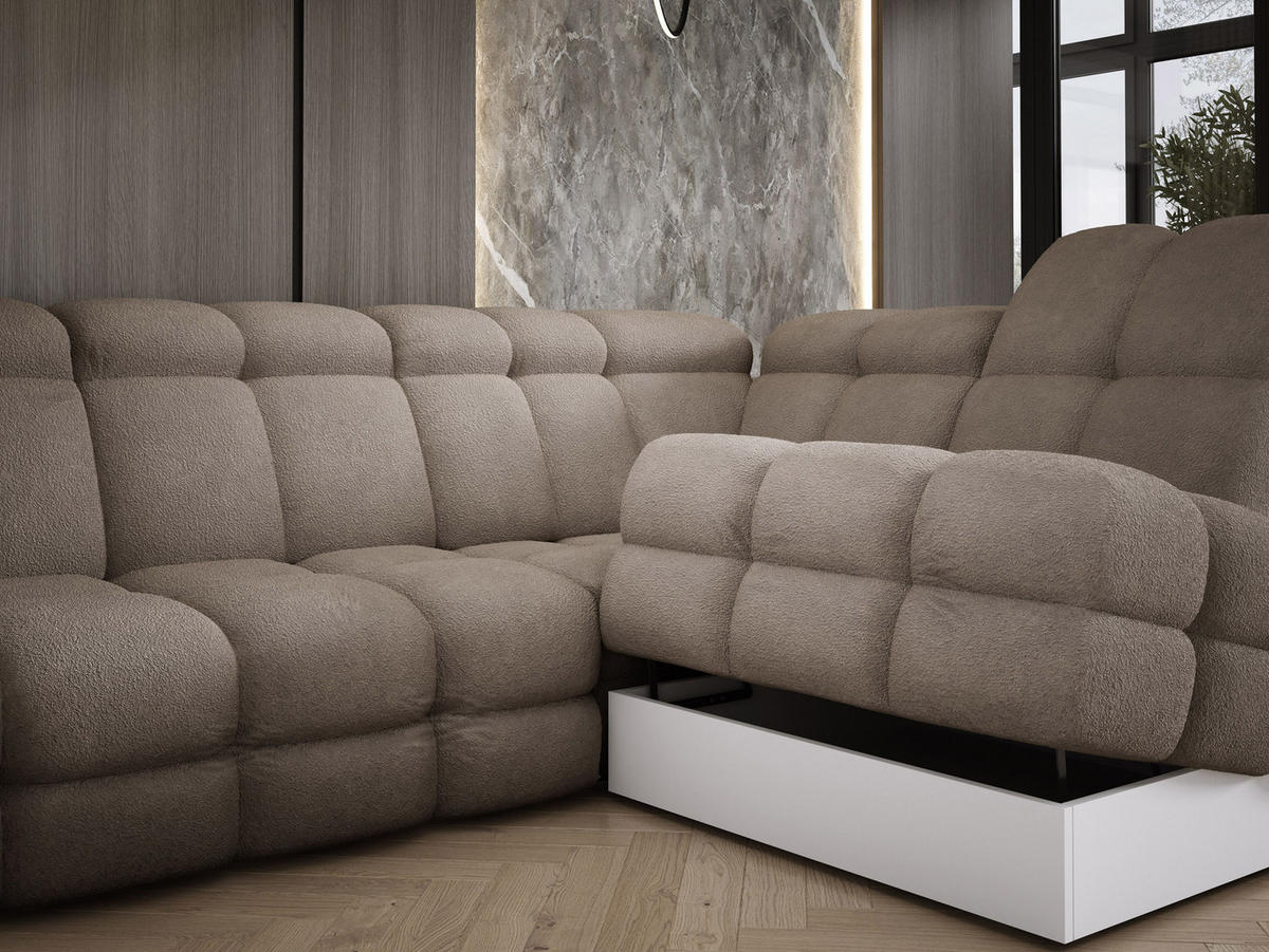 ECKSOFA TOLLO Anthology-stoff L-form 302x217x105 cm sand - Ecru, Holz/Textil (217/302cm) - DomoHome