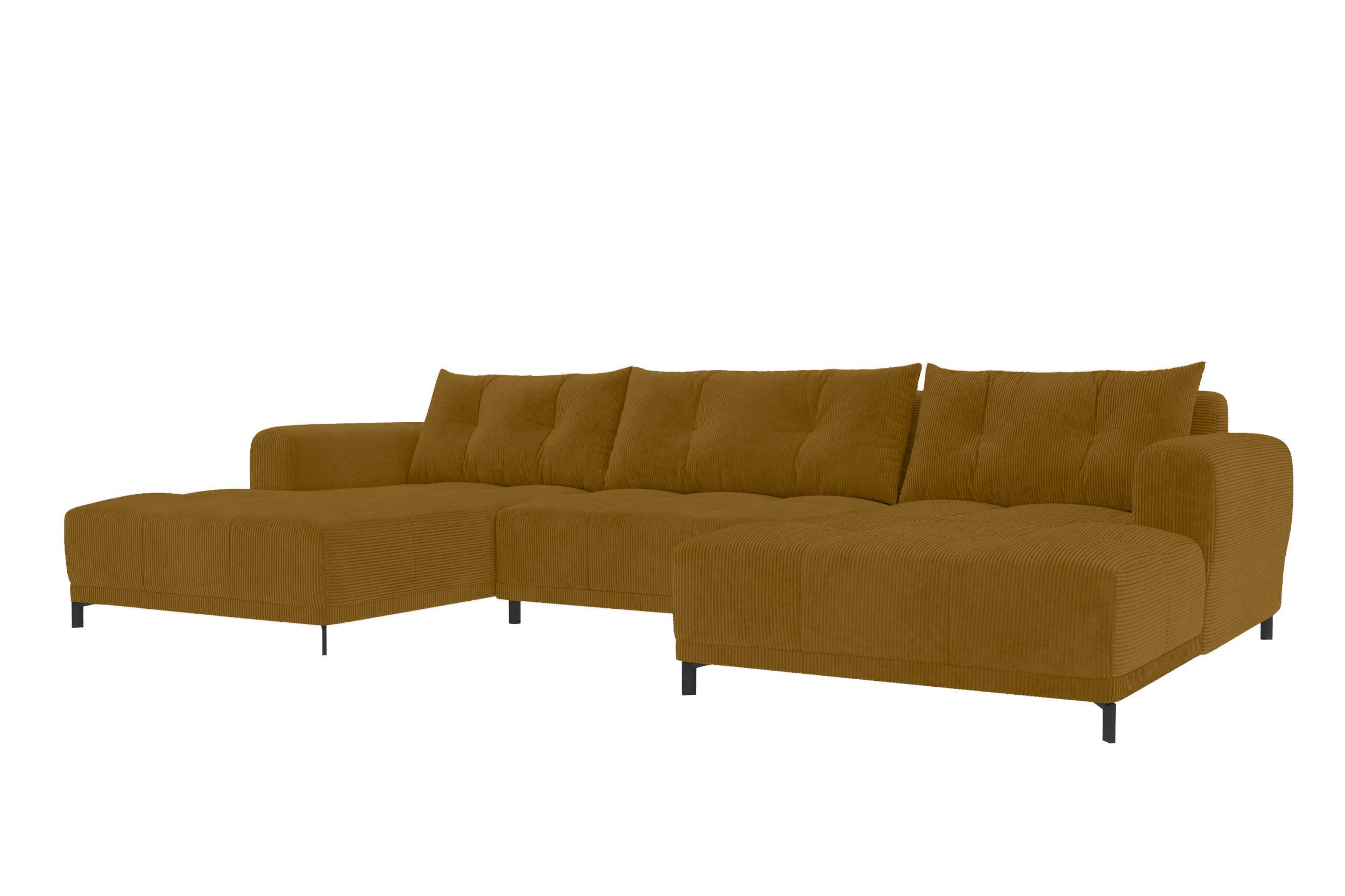 WOHNLANDSCHAFT Massimo Cordstoff Goldfarben inkl. Schlaffunktion - Goldfarben/Schwarz, Textil/Metall (356/94/181cm) - 99rooms