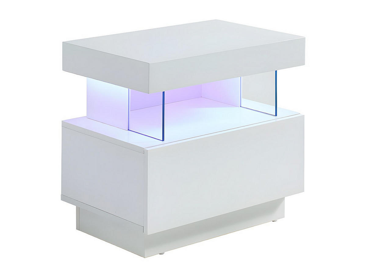 NACHTTISCH mit 1 Schublade & 1 Ablage + LEDs - MDF - Weiß lackiert - FABIO - Weiß, Holz (57/52/39cm) - Vente-Unique