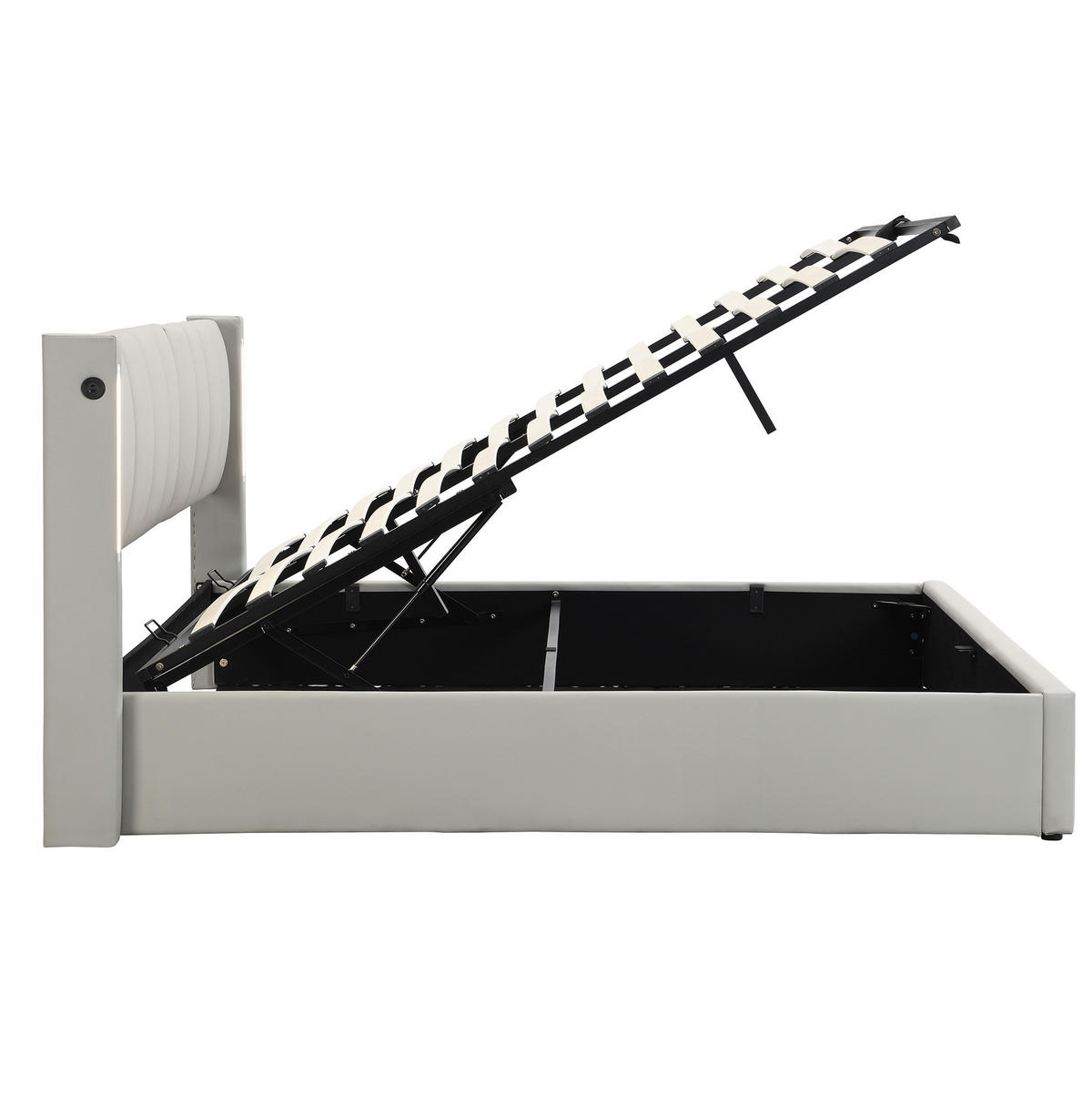 POLSTERBETT 160/200 cm Grau mit hydraulischem Bettkasten und USB-Anschluss - Grau, Kunststoff (160/200cm) - OKWISH
