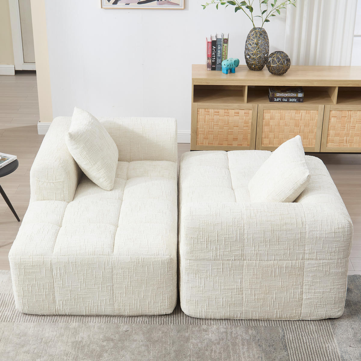 ECKSOFA L-Form 3-Sitzer mit Chaiselongue Chenille Beige 250/158/60 cm - Weiß, Textil (250/158cm) - OKWISH