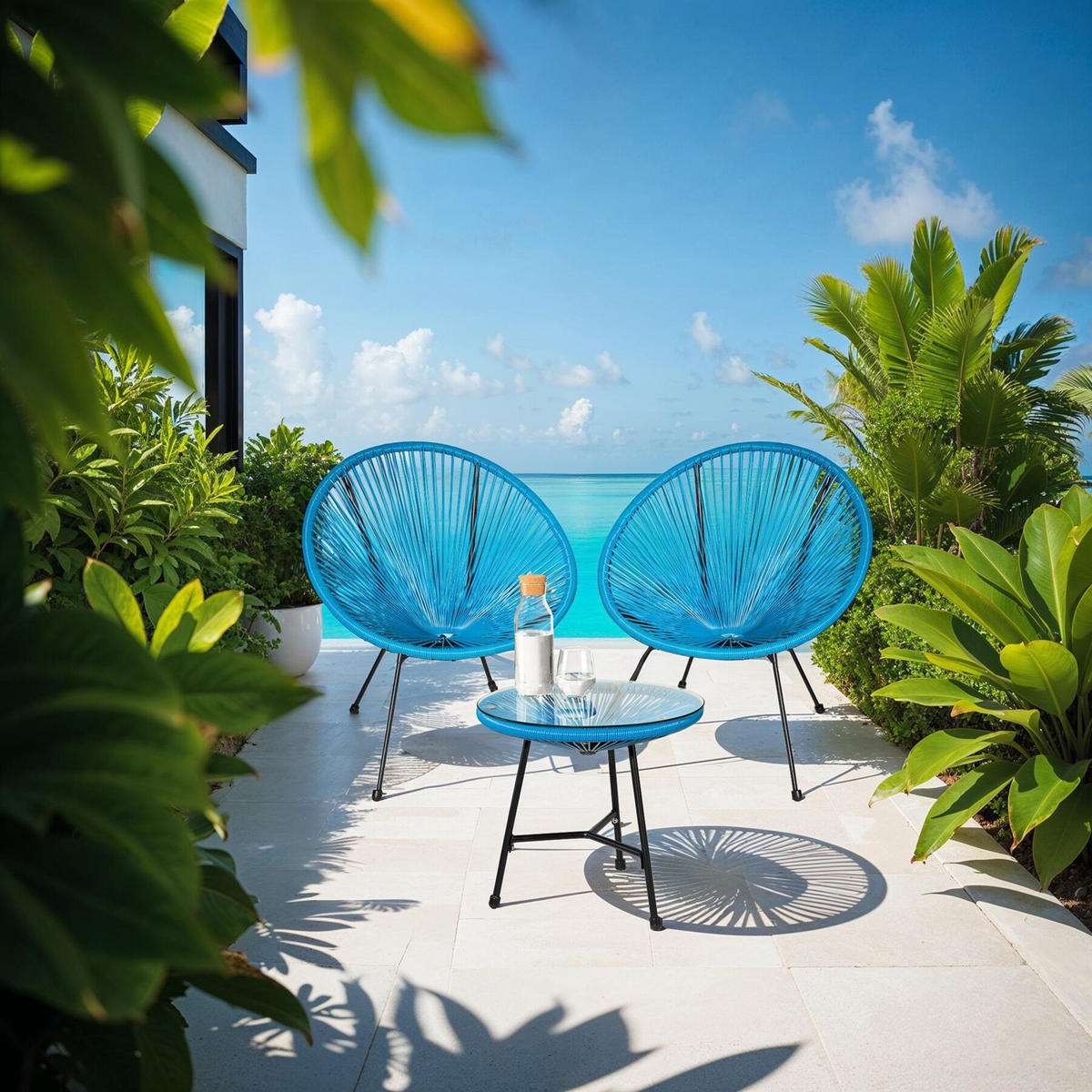 GARTENSTUHL 2er Set Santana mit Tisch, Belastbarkeit Stuhl 120 kg, blau - Blau, Kunststoff - tectake