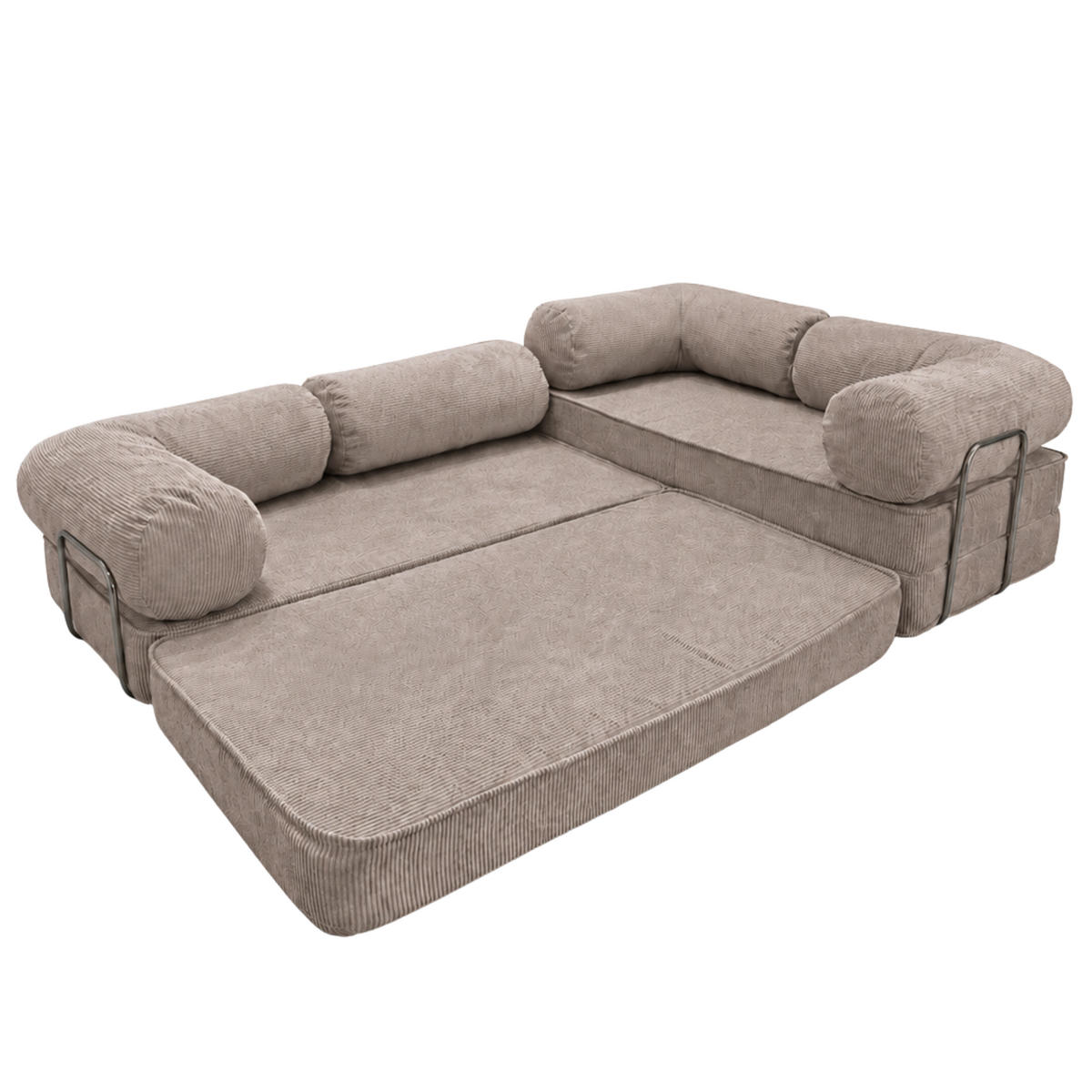 ECKSOFA Cord 300 x 200 cm Taupe mit Schlaffunktion - Taupe, Textil (300/200cm) - SURB