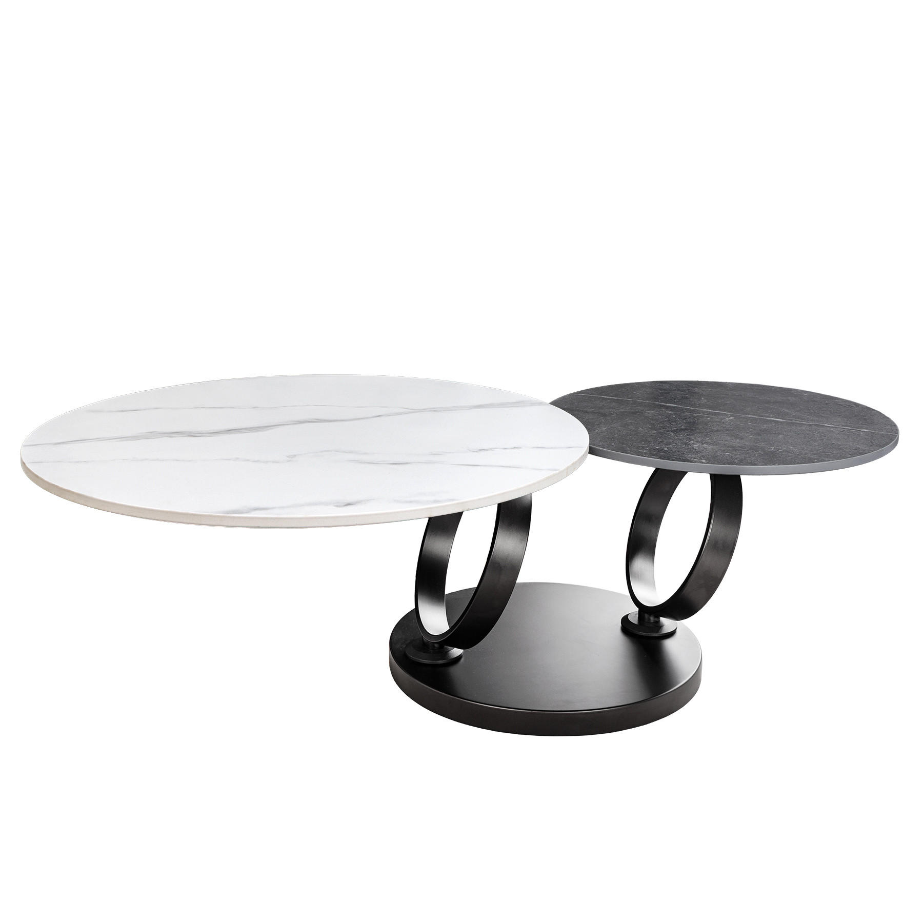 COUCHTISCH DANCING RINGS Marmor rund Grau|Weiß 80cm - Schwarz/Weiß, Keramik/Metall (80/80/44cm) - riess-ambiente