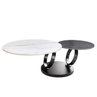COUCHTISCH DANCING RINGS Marmor rund Grau|Weiß 80cm - Schwarz/Weiß, Keramik/Metall (80/80/44cm) - riess-ambiente
