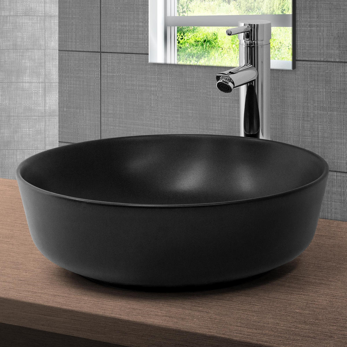 WASCHBECKEN - Schwarz, Keramik (41.5/13.5/41.5cm) - ML-DESIGN