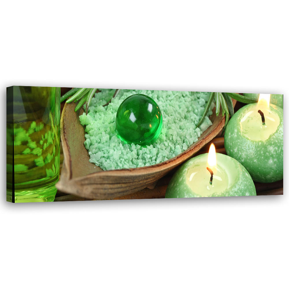 WANDBILD türkisfarbene zen kerze - Türkis, Textil (90/30cm) - Feeby