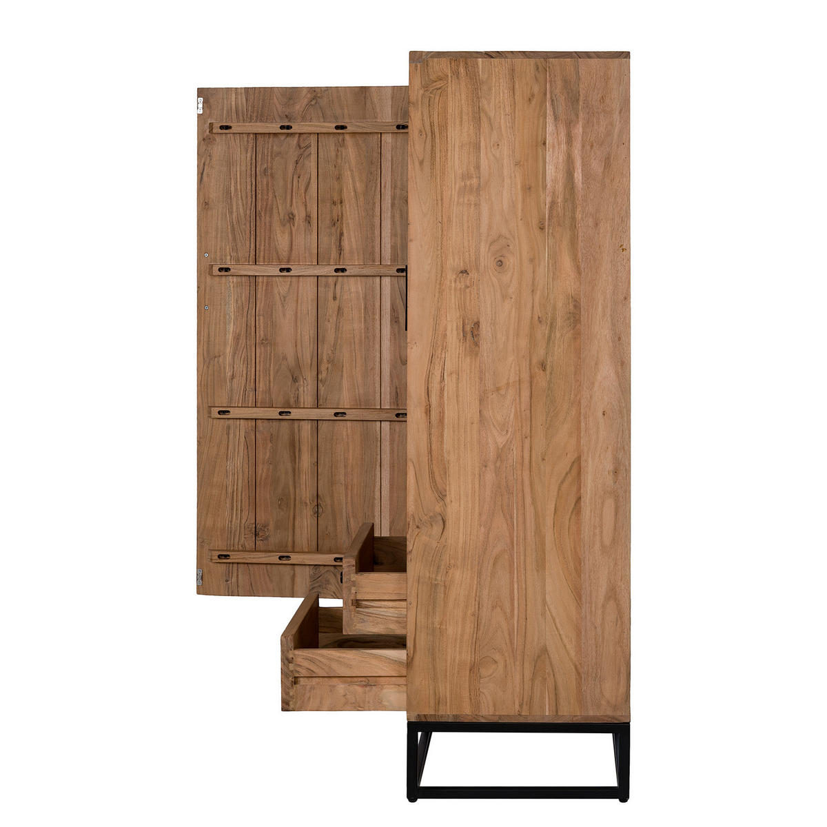 MASSIVES HIGHBOARD - Akazie / Schwarz - Schwarz/Braun, Holz/Metall (105/146/42cm) - home24