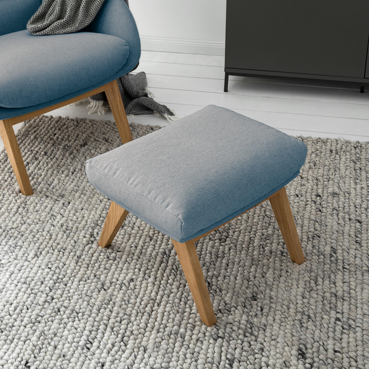 POLSTERHOCKER - Blau/Eichefarben, Eichenholz/Textil (54/41/41cm) - home24