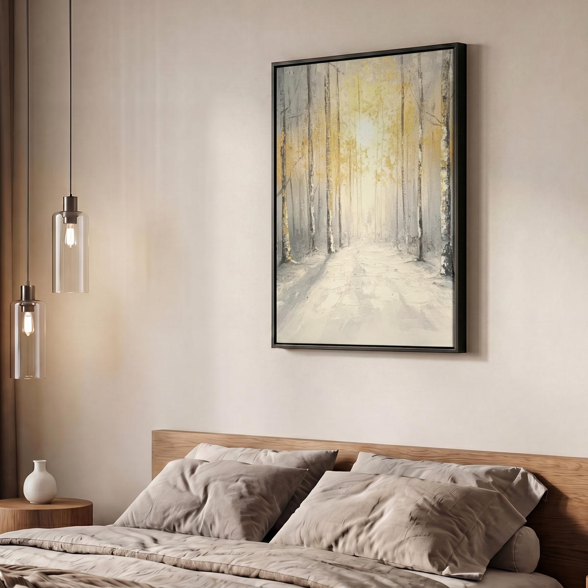 LEINWAND Bilder mit Rahmen - Winter - Abstrakt - Schnee - Natur - Sonne - 50x70 - Grau, Textil (50/70cm) - MuchoWow