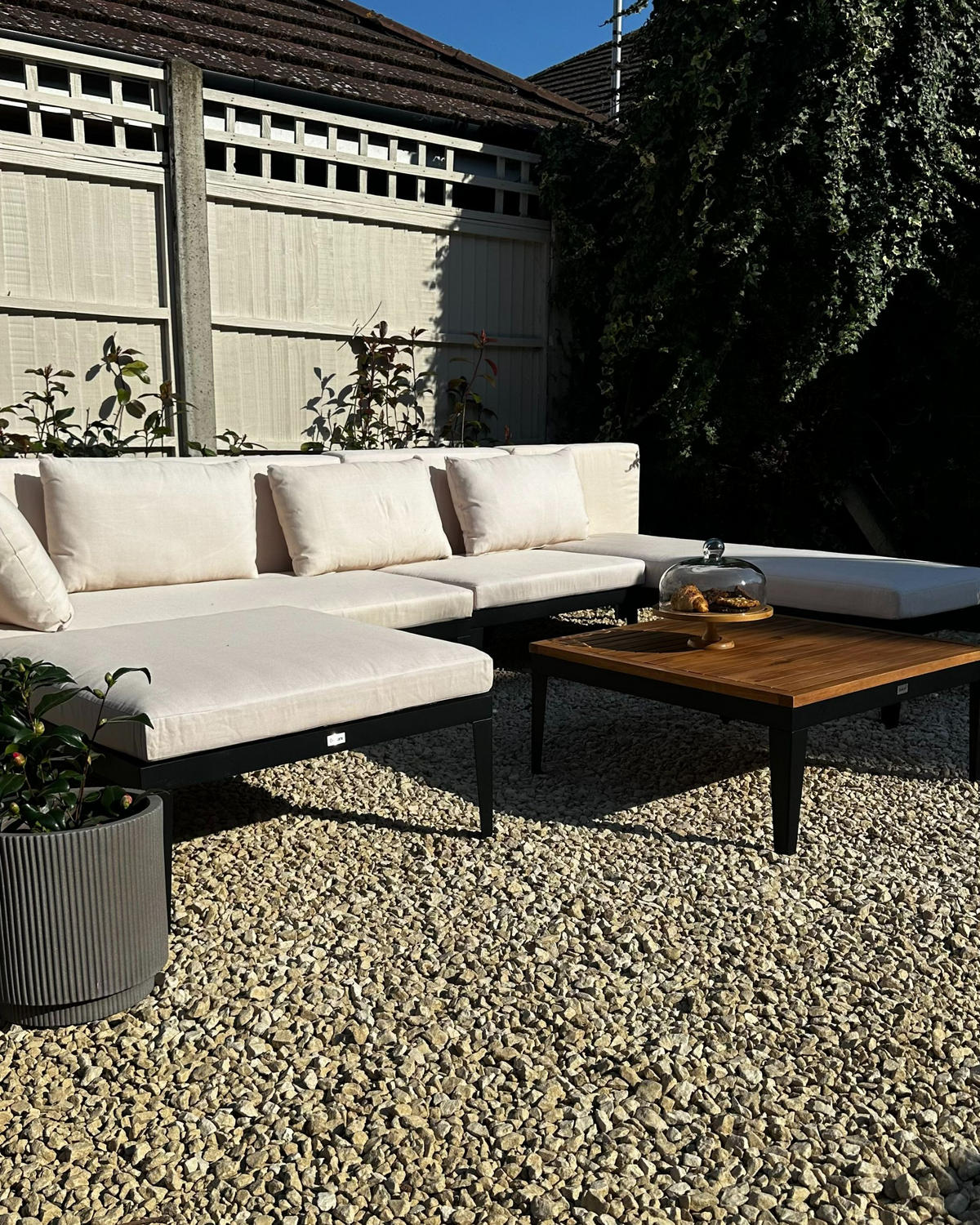 LOUNGE SADA 4-místná Béžová Bracciano - černá/béžová, dřevo - Beliani