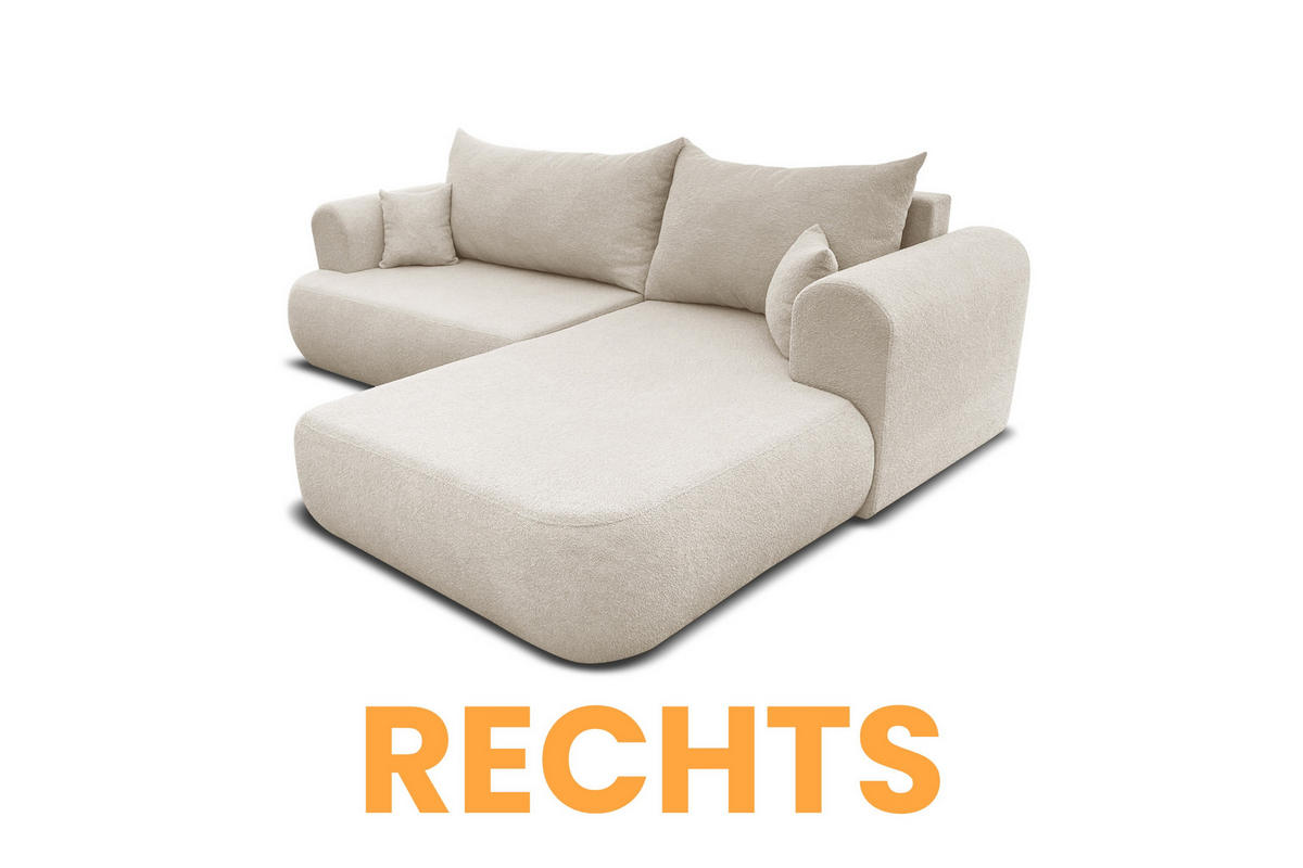 ECKSOFA BRAVO 280/180 in Bouclé Creme rechts - Creme, Holz/Holzwerkstoff (280/180cm) - Deine Möbel 24