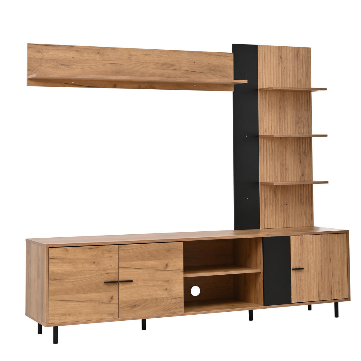 TV STOLEK set dřevo a černá moderní úložný prostor - přírodní, kompozitní dřevo (187.5/167/40cm) - Urban Meuble