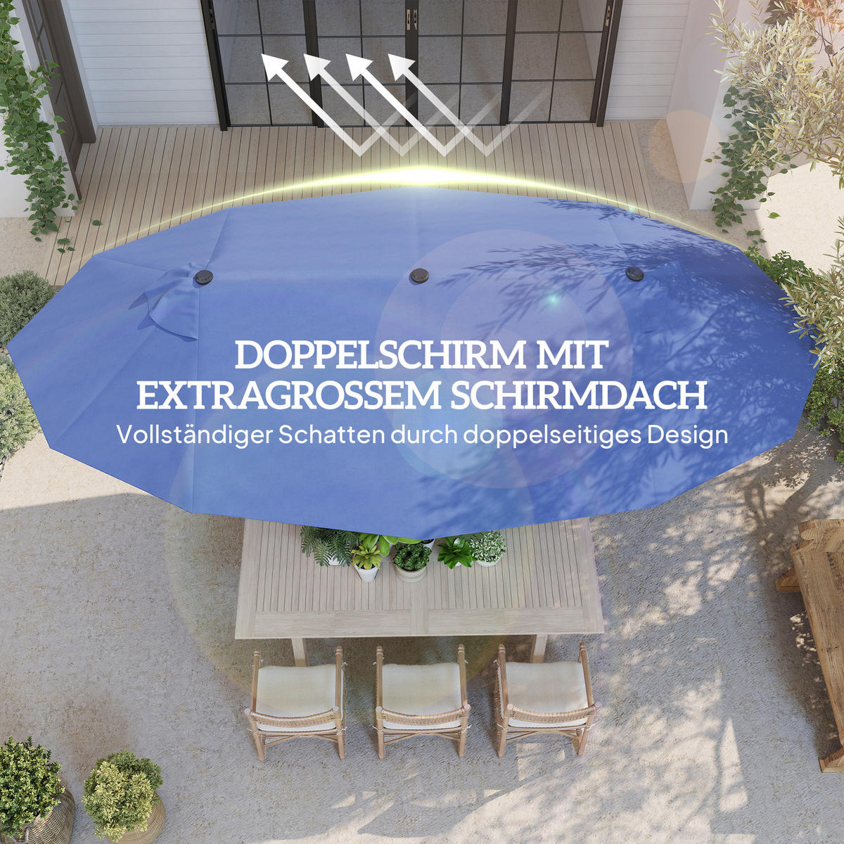SONNENSCHIRM, Gartenschirm, Marktschirm, Doppelsonnenschirm, Terrassenschirm, Blau, Oval - Blau, Metall (270/460cm) - Outsunny