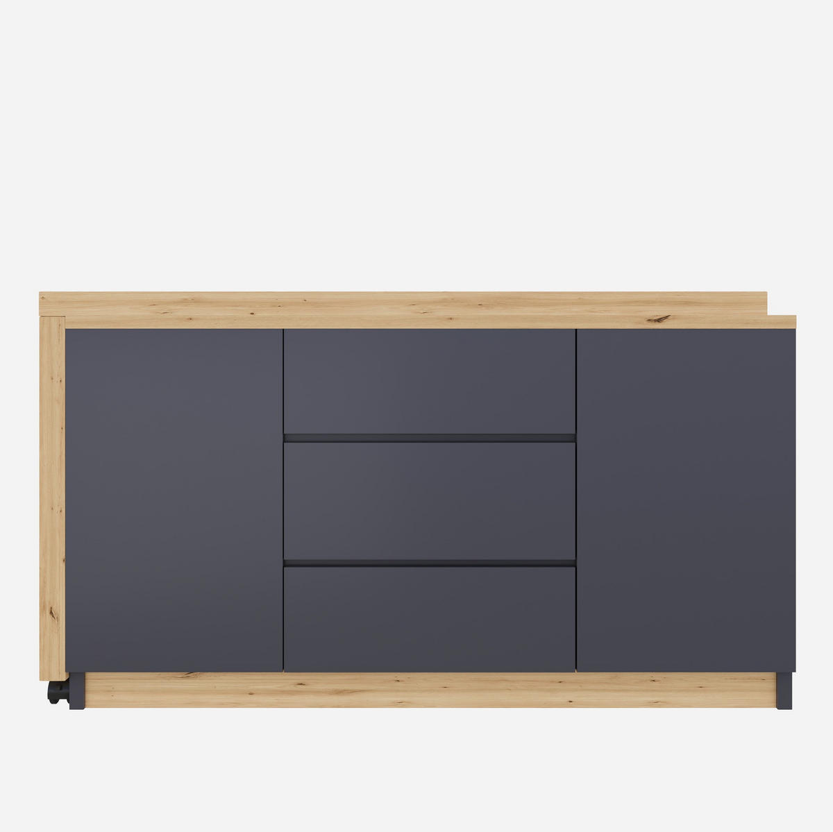 PSACÍ stůl z dřevotřísky 120x50x76,5 cm šedá/dub otočný, skládací se 2 dvířky, 3 zásuvkami a kolečky s brzdou - šedá, kompozitní dřevo (120/76.5/50cm) - Modfu
