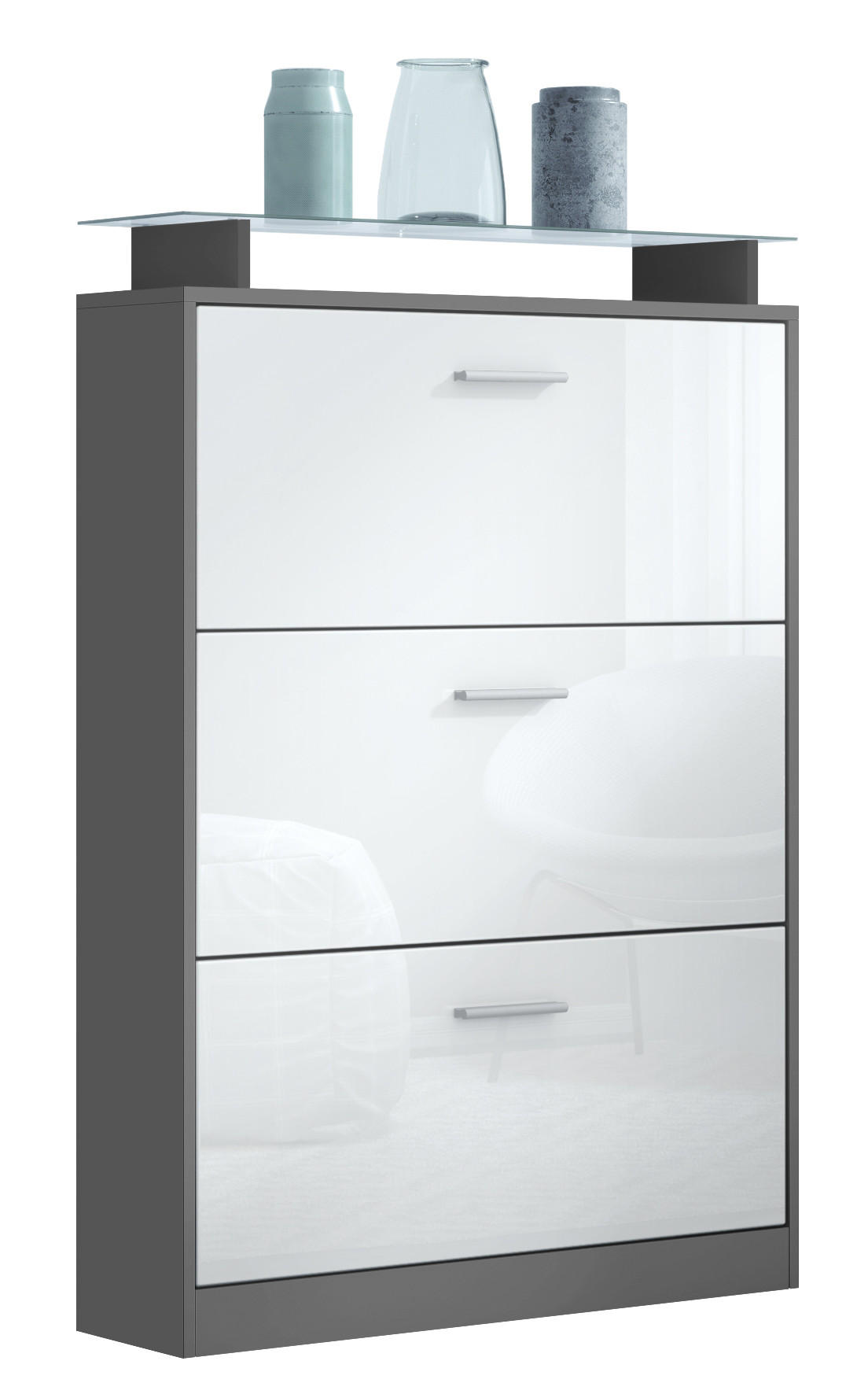SCHUHSCHRANK Lavia Front in Weiß Hochglanz - Weiß Hochglanz, Holzwerkstoff (89/128/23cm) - Vladon