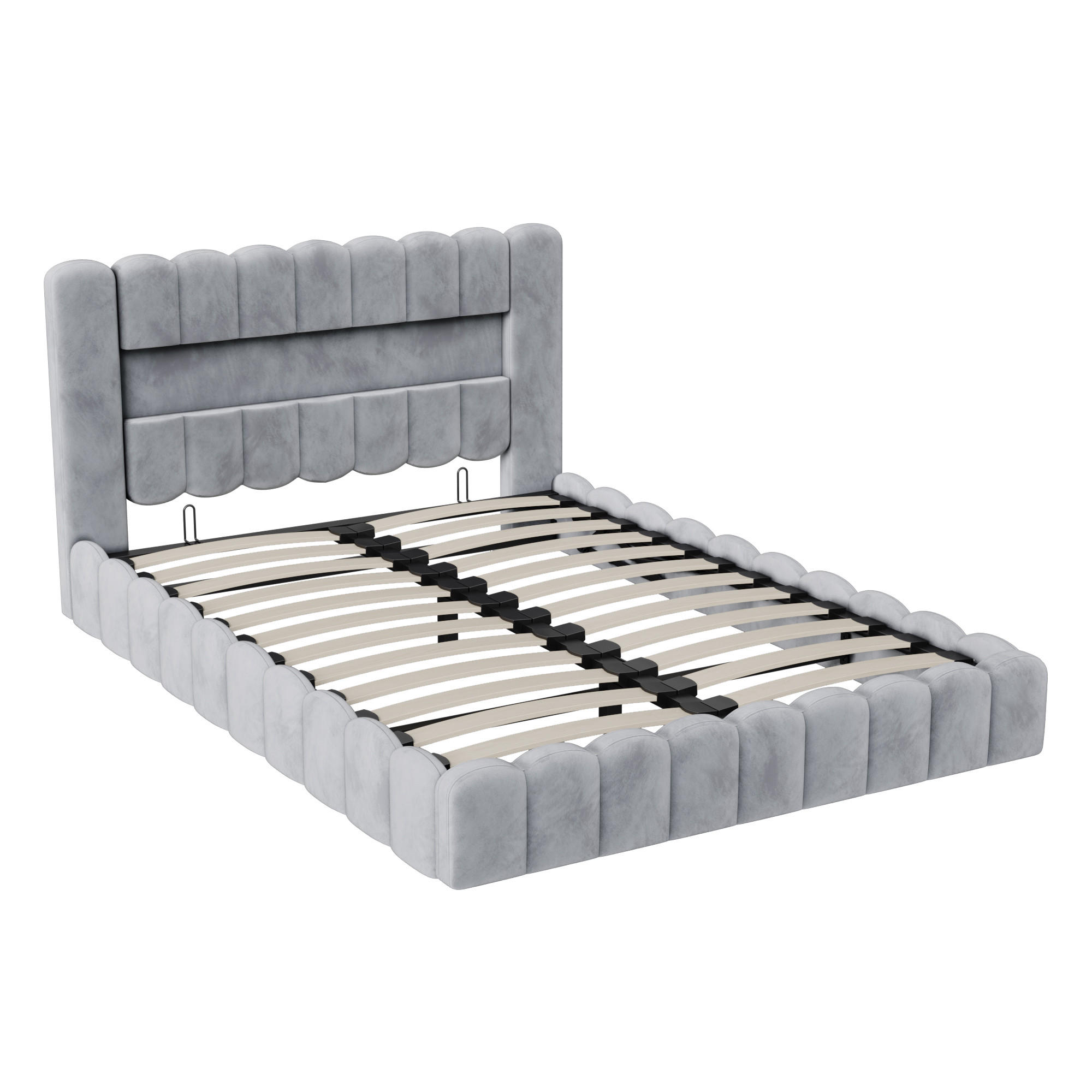 POLSTERBETT 180x200 cm, Grau, mit USB & LED - Hellgrau, Textil/Metall (180/200cm)