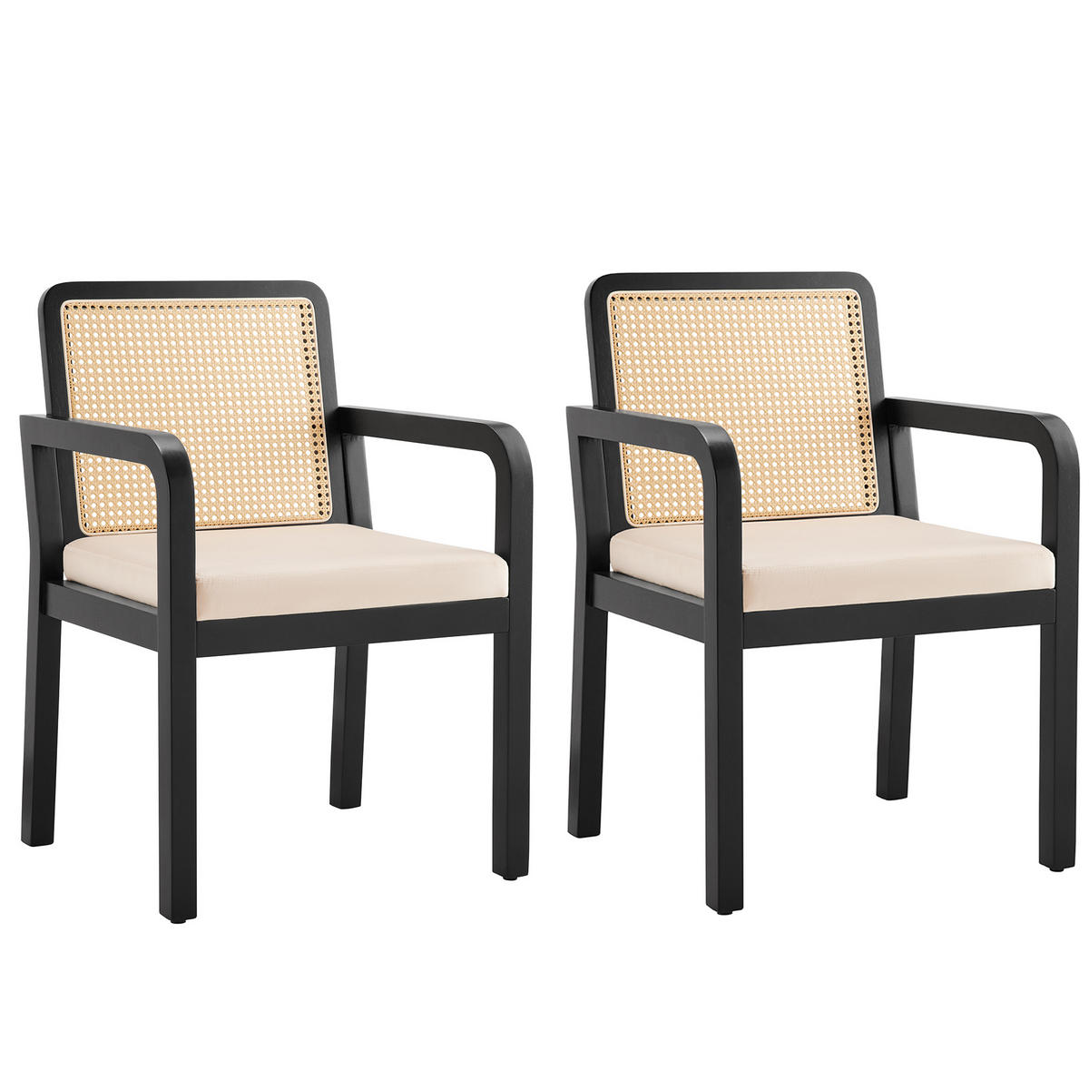 ESSZIMMERSTÜHLE 2er-Set mit Rattan-Rückenlehne - Beige, Holz (56/83/57cm) - Urban Meuble