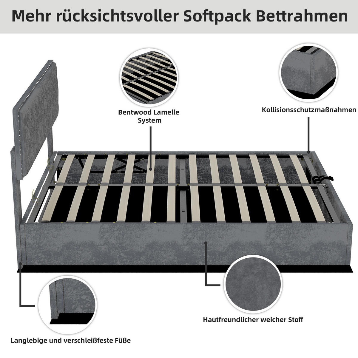 POLSTERBETT 140/200 cm in Grau Samt mit Stauraum - Grau, Holzwerkstoff/Textil (140/200cm) - WISHDOR