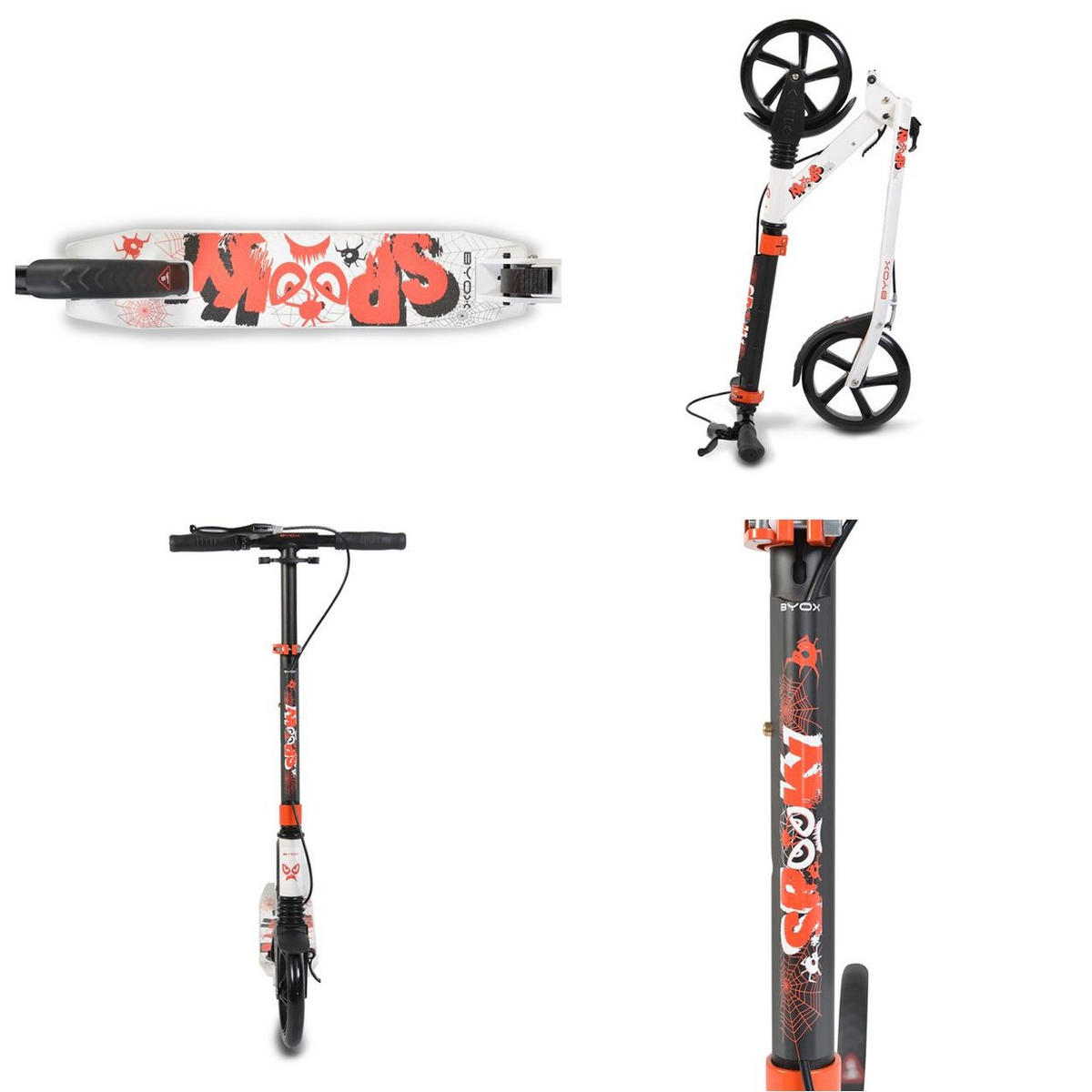 KINDERROLLER Spooky klappbar weiß bis 100 kg, Bremse, Stoßdämpfer vorne, ABEC-7 - Weiß, Metall (85/40/95cm)