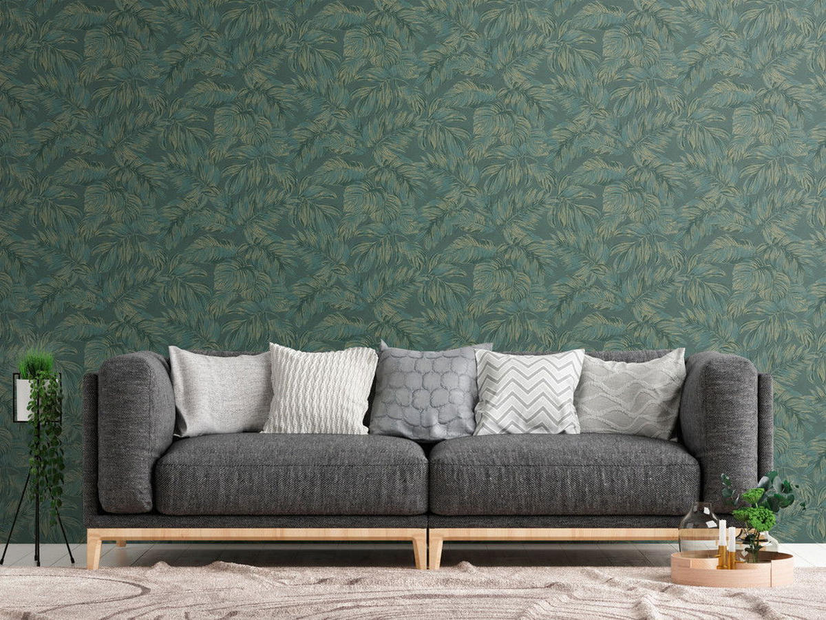 VLIESTAPETE Grün 53/1005 cm - Goldfarben, Textil (53/1cm) - KUNSTLOFT