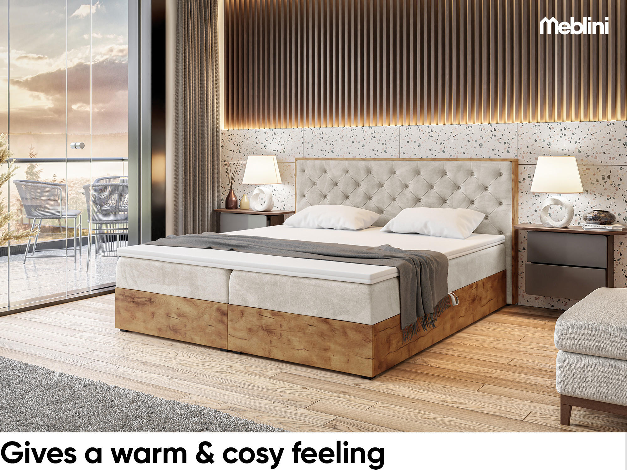 BOXBETT Lofty 3 - Creme/Schwarz, Holzwerkstoff/Textil (140/200cm) - Meblini