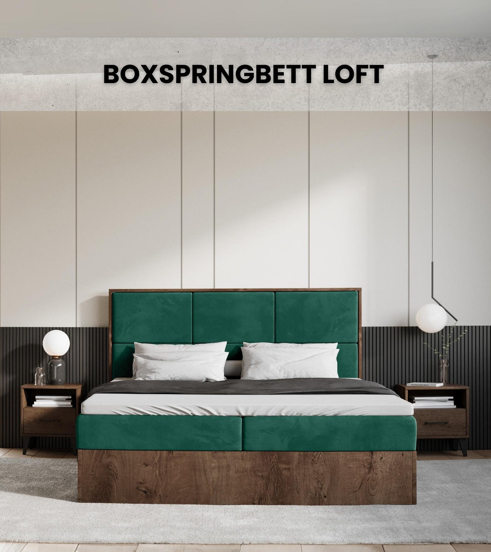 BOXBETT Loft mit Topper 140/200 Grün - Grün, Holzwerkstoff/Textil (140/200cm) - Bromarkt