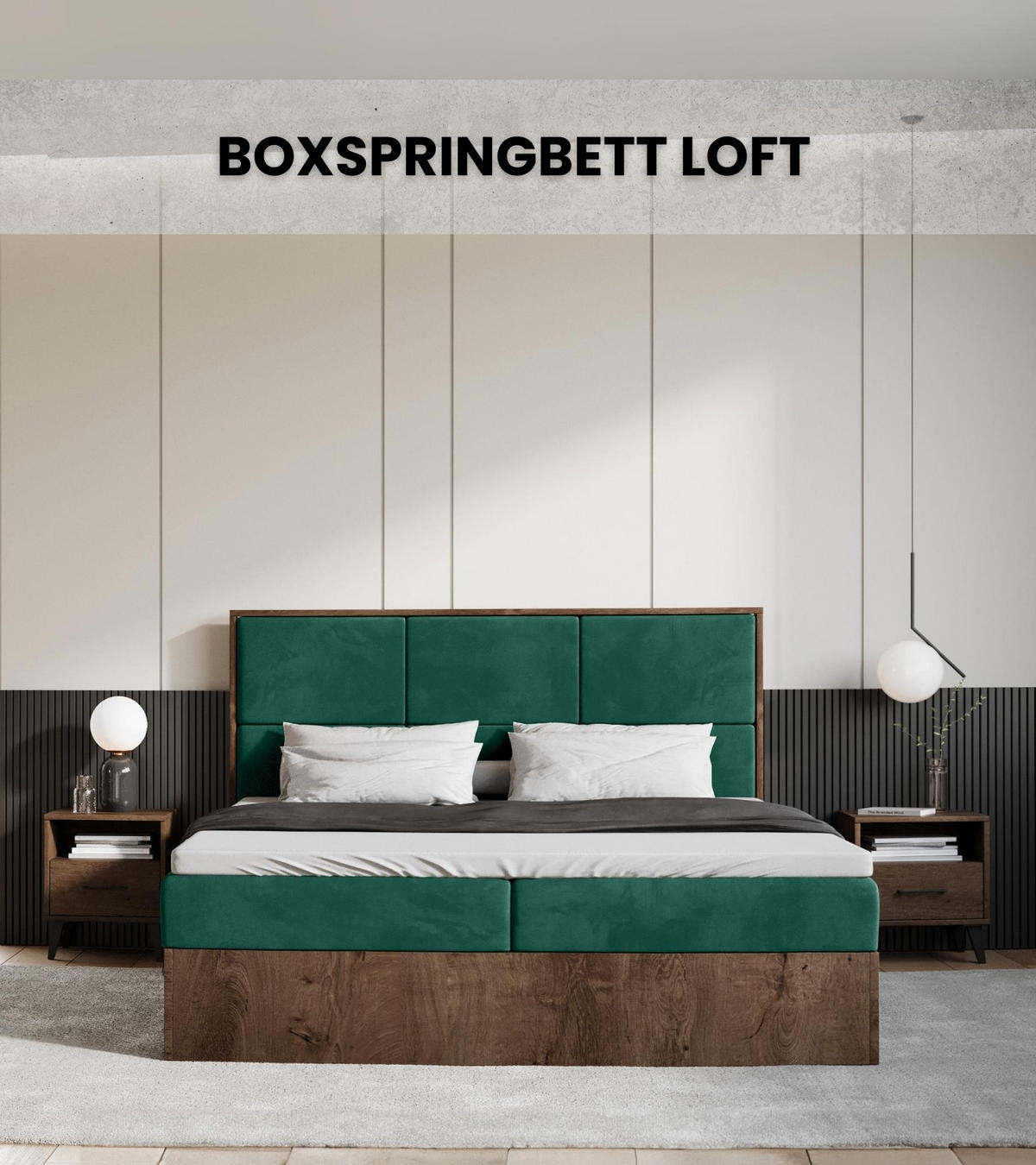 BOXBETT Loft mit Topper 160/200 Grün - Grün, Holzwerkstoff/Textil (160/200cm) - Bromarkt