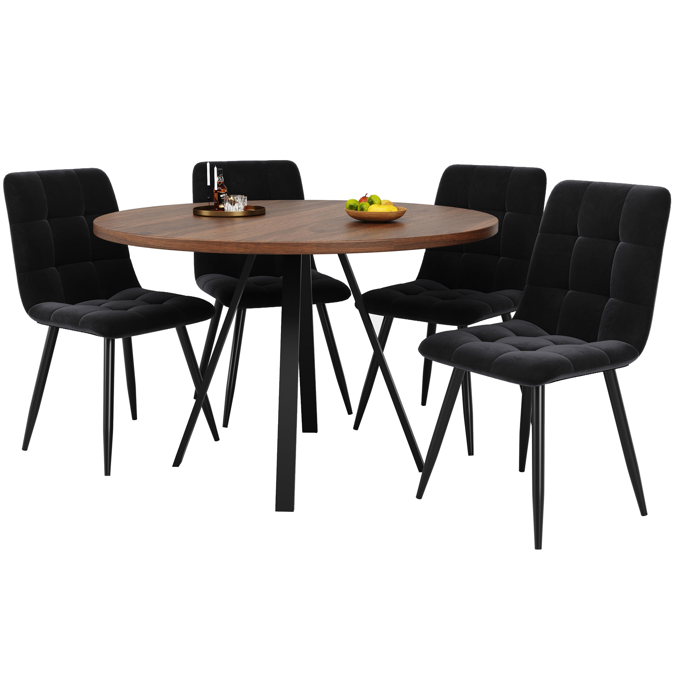 FLIEKS JÍDELNÍ SET 5D 80x80cm Ořech Černé sametové židle
