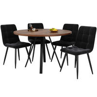 ESSTISCHSET 5-Teilig Rund 80x80 Cm, 4 Stühle, Schwarz Samt, Nussbaum - Multicolor, Metall (80/75/80cm) - FLIEKS