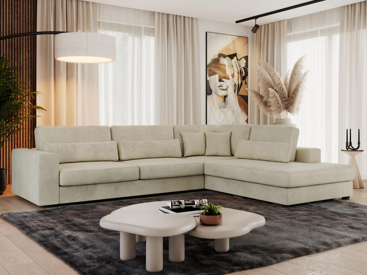 ECKSOFA Savona Beige Velvet - rechts - Beige/Schwarz, Kunststoff/Textil (249/316cm) - MKS
