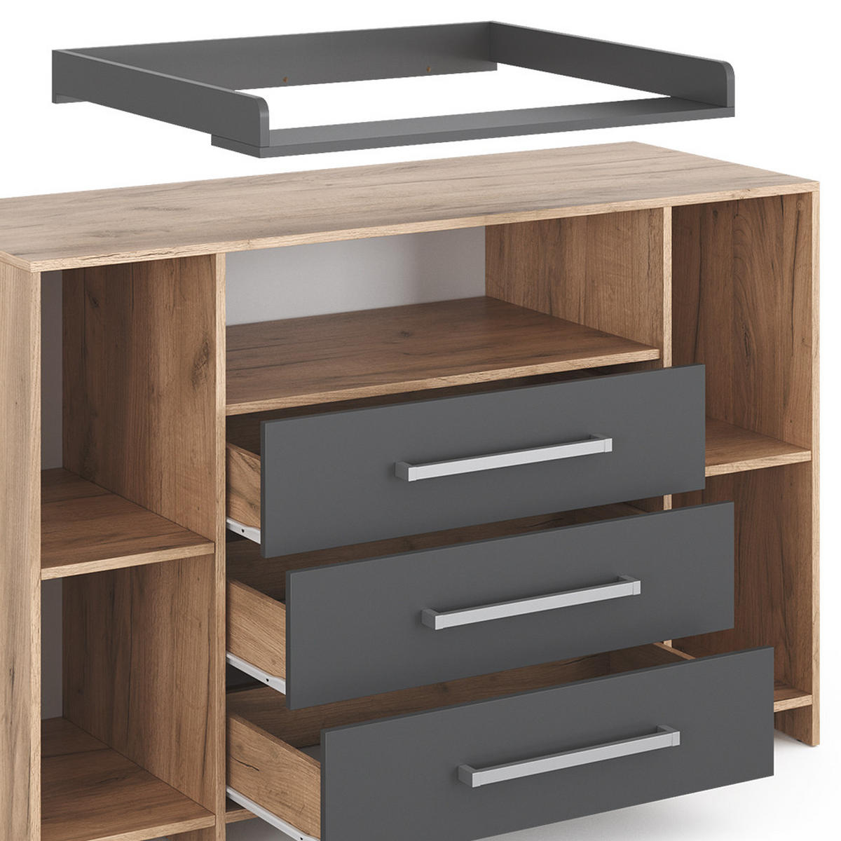 WICKELKOMMODE Oskar Eiche 143 x 100 cm XL mit Schubladen - Anthrazit/Sonoma Eiche, Holzwerkstoff (143/100/70cm) - Vicco