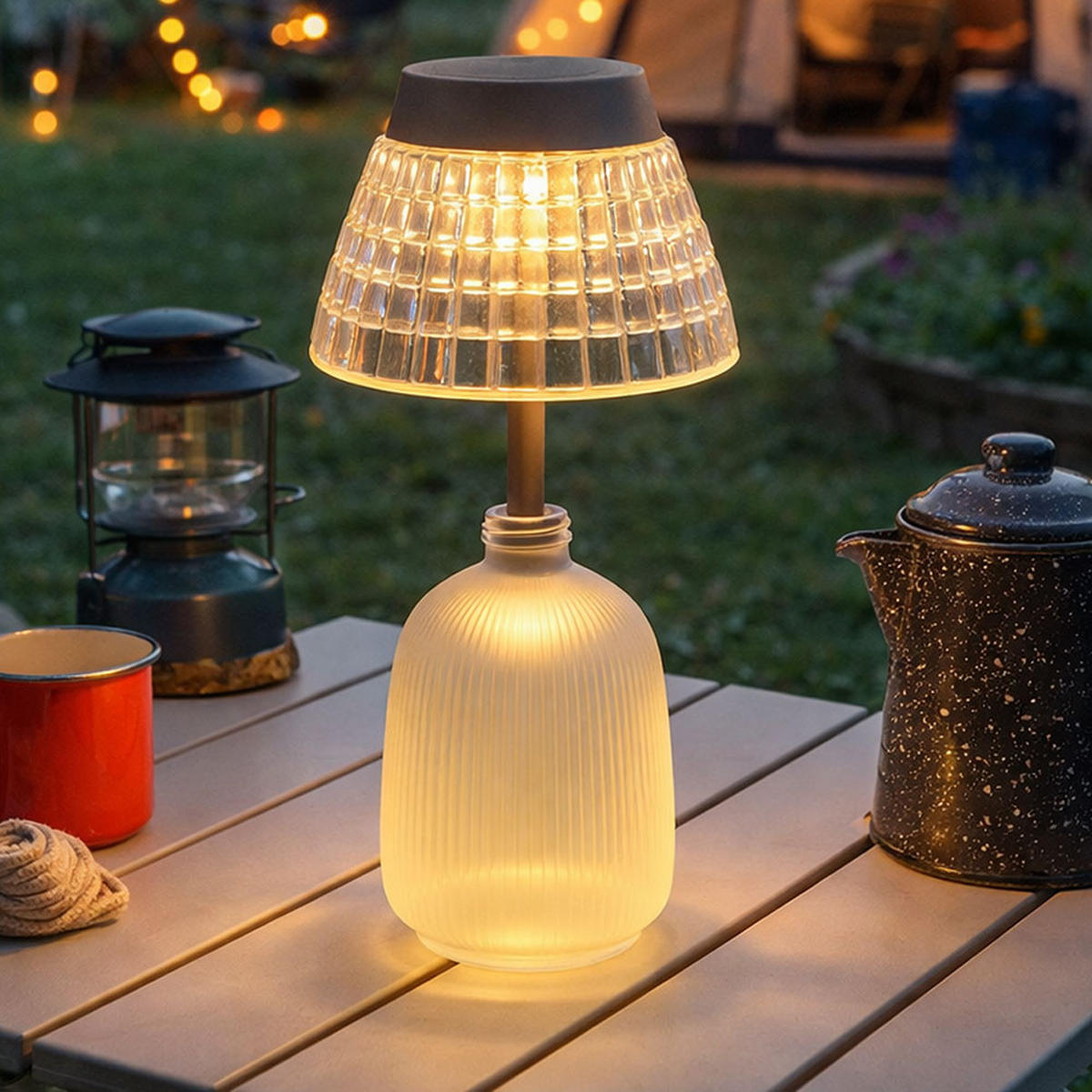 LED SOLARLEUCHTE Tischleuchte Glas Klar - Weiß, Glas (13.5/13.5/27cm) - Globo Lighting