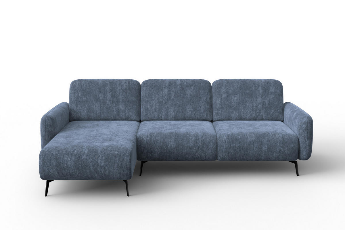 ECKSOFA FEBE 4-Sitzer LINKS, marineblauer Chenille-Stoff - Blau/Schwarz, Holz/Textil (264/157cm) - Wozimo