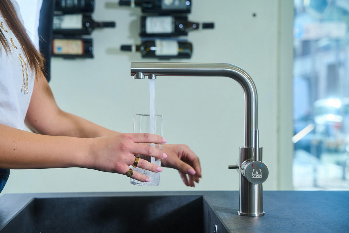 5-WEGE-KÜCHENARMATUR, Edelstahl Massiv aus Chirurgenstahl, Gebürstet, 560° schwenkbar / Kurze Variante - Edelstahlfarben, Metall (22.5/29.5/22.5cm) - VIZIO