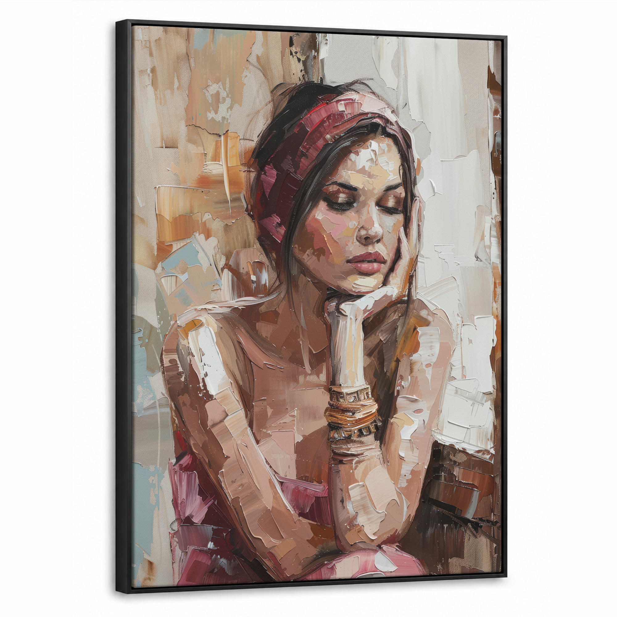 LEINWAND Bilder mit Rahmen - Frau - Lackierung - Porträt - Modern - 60x80 - Altrosa, Textil (60/80cm) - MuchoWow