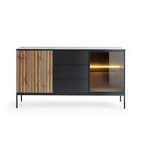 KOMMODE Sentino Schwarz, Kombikommode mit LED - Eiche Wotan/Schwarz, Holzwerkstoff/Metall (154/83/39cm) - Bettso