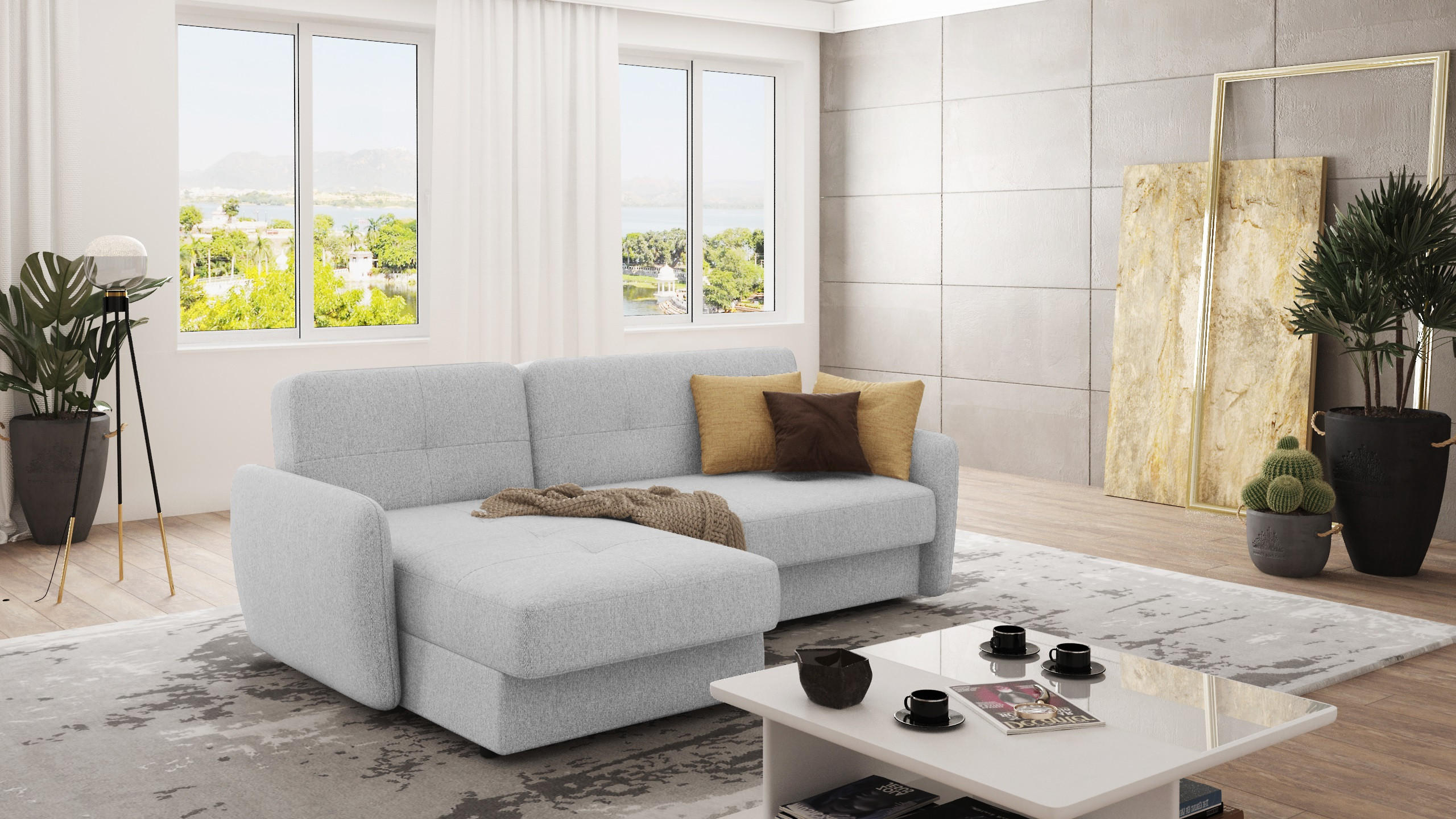 ECKSOFA Lupo Silber Mikrofaser - Silberfarben/Schwarz, Holz/Kunststoff (232/147cm) - S-Style Möbel