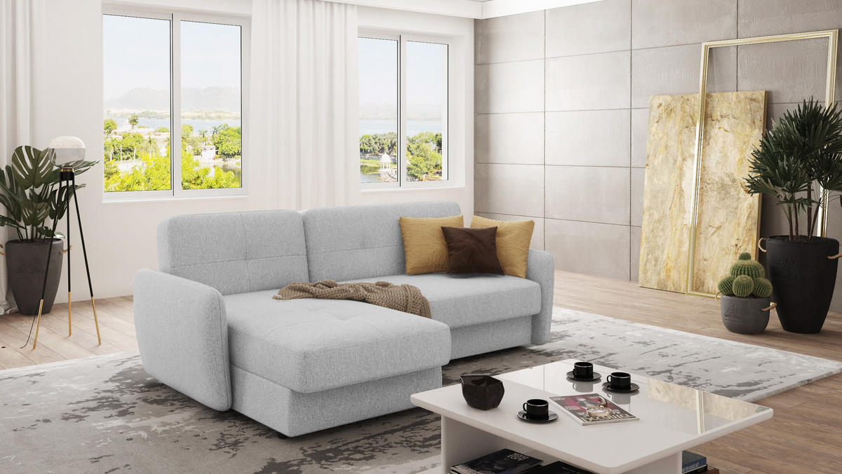 ECKSOFA Lupo Silber Mikrofaser - Silberfarben/Schwarz, Holz/Kunststoff (232/147cm) - S-Style Möbel