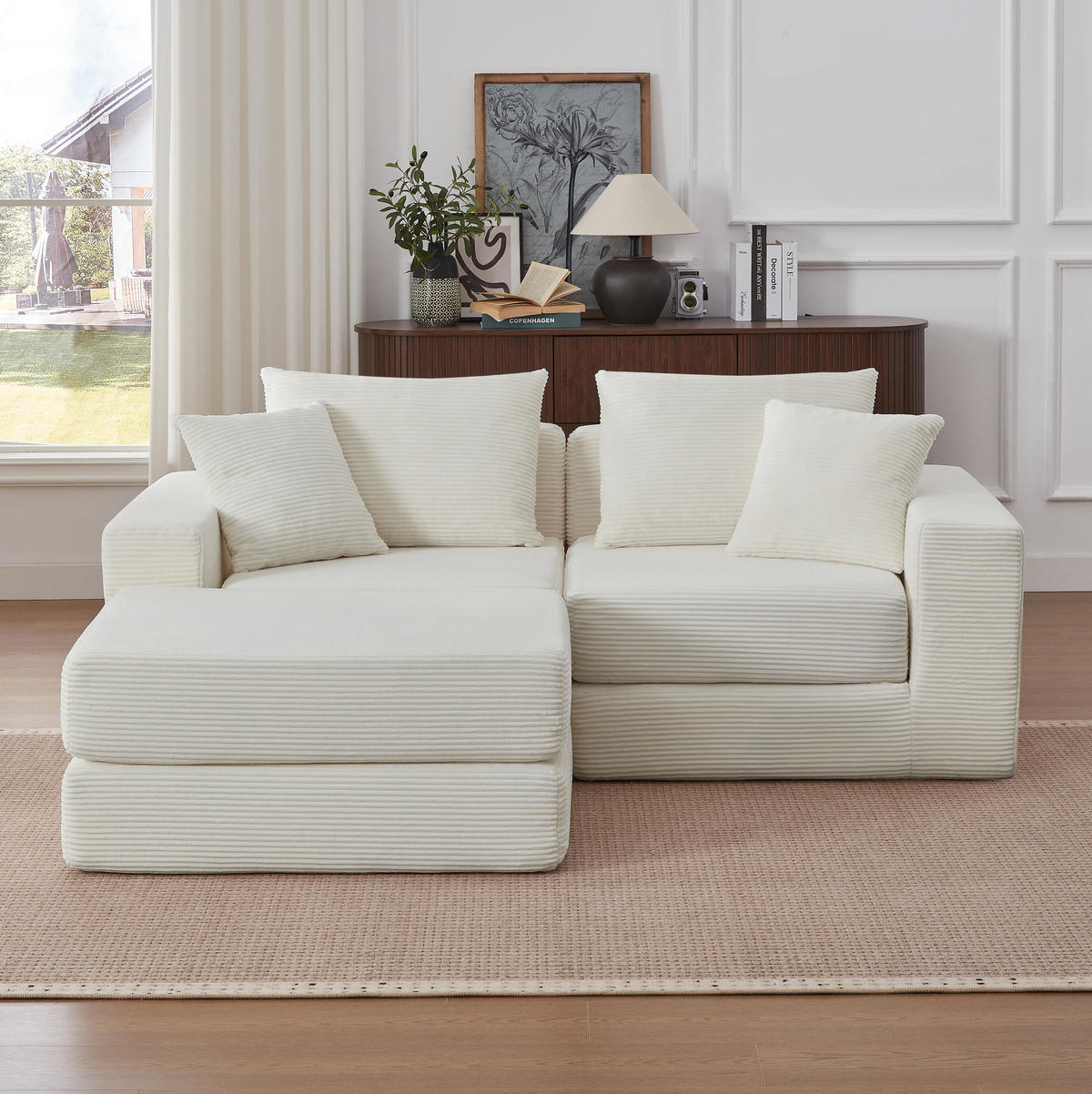 SOFA modular Weiß Cord - Weiß, Kunststoff (96/259.5cm) - Meubliv