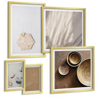 BILDER SET 5er Set - 50x50 cm & 20x30 cm & 40x60 cm Goldrahmen - Minimalistische warme Texturen - Goldfarben, Kunststoff (40/60cm) - TULUP