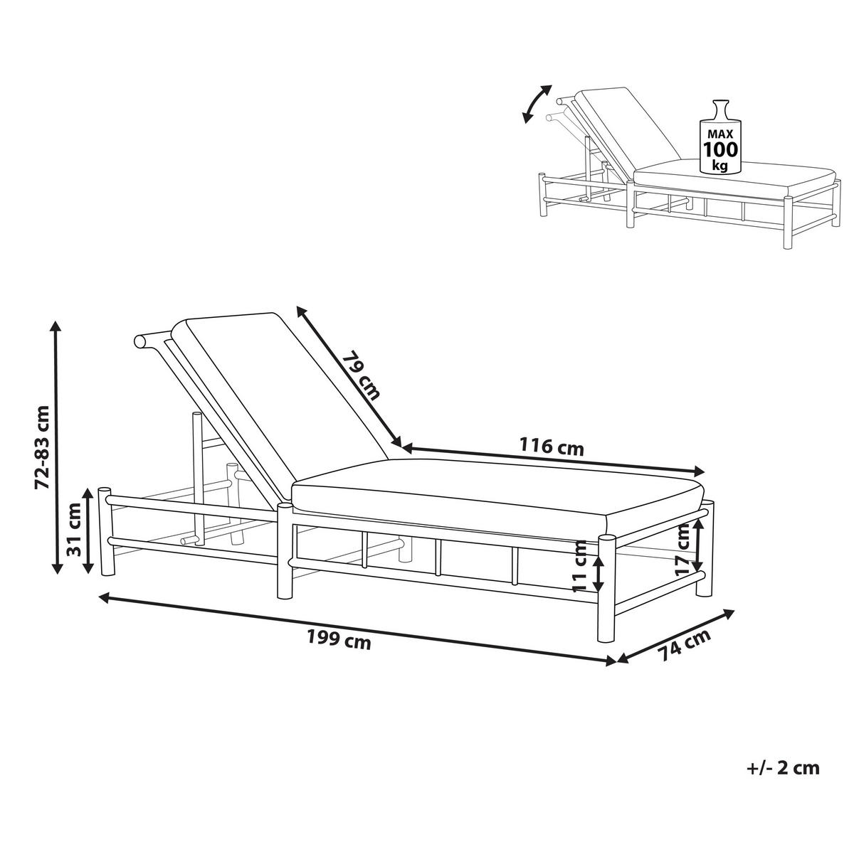 GARTENLIEGE hellbraun Auflage cremeweiß Ligure - Hellbraun/Creme, Holz (74/72/199cm) - Beliani